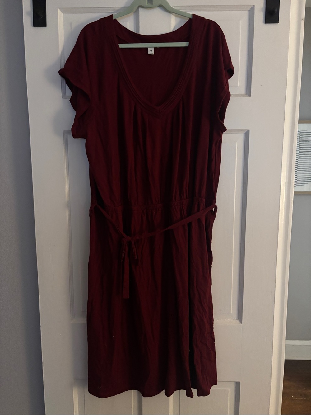 Old Navy Burgundy V-Neck Belted Midi Dress